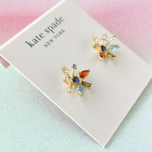 New. Kate Spade Gold Multi color Firework Floral Studs Earrings - Picture 2 of 3